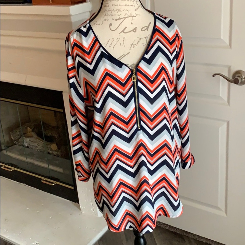 Chevron Stripes Coral & Blue Blouse